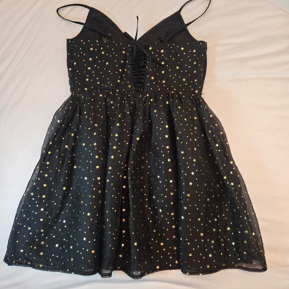 ALLEGRA K Party Metallic Stars Mini Dress/ Spaghetti Strap Sz: L Black/Gold - Picture 4 of 15